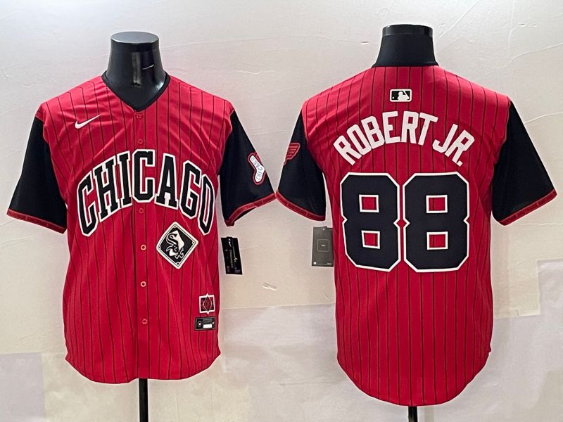 Men Chicago White Sox 88 Robert jr Red Stripe Joint Name 2025 Nike MLB Jersey style 14